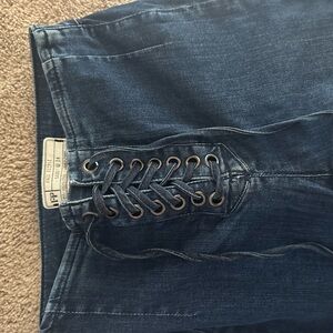 Free People High Rise Lace-Up Indigo Jeans